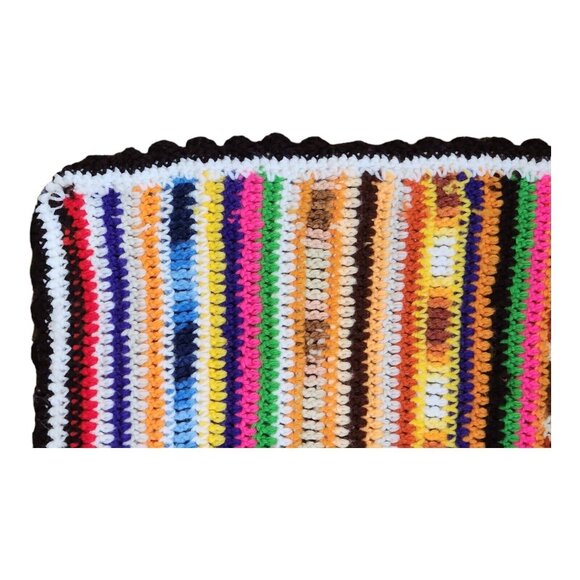 Hippie Chic Striped Crochet Afghan Throw Vintage Boho Grannycore Throw 70x37 - Picture 8 of 11